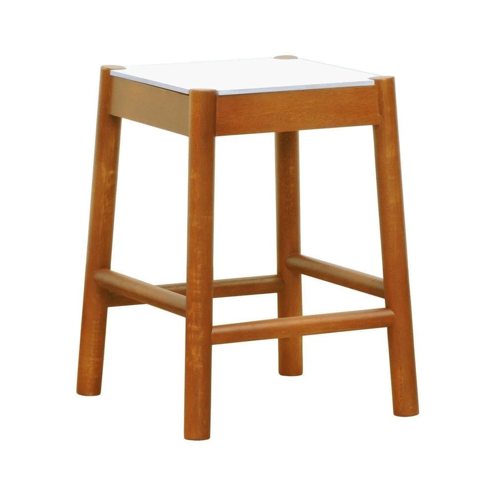 Banco Baixo Amber Madeira Maciça Assento Mdf Bp Amêndoa/Branco