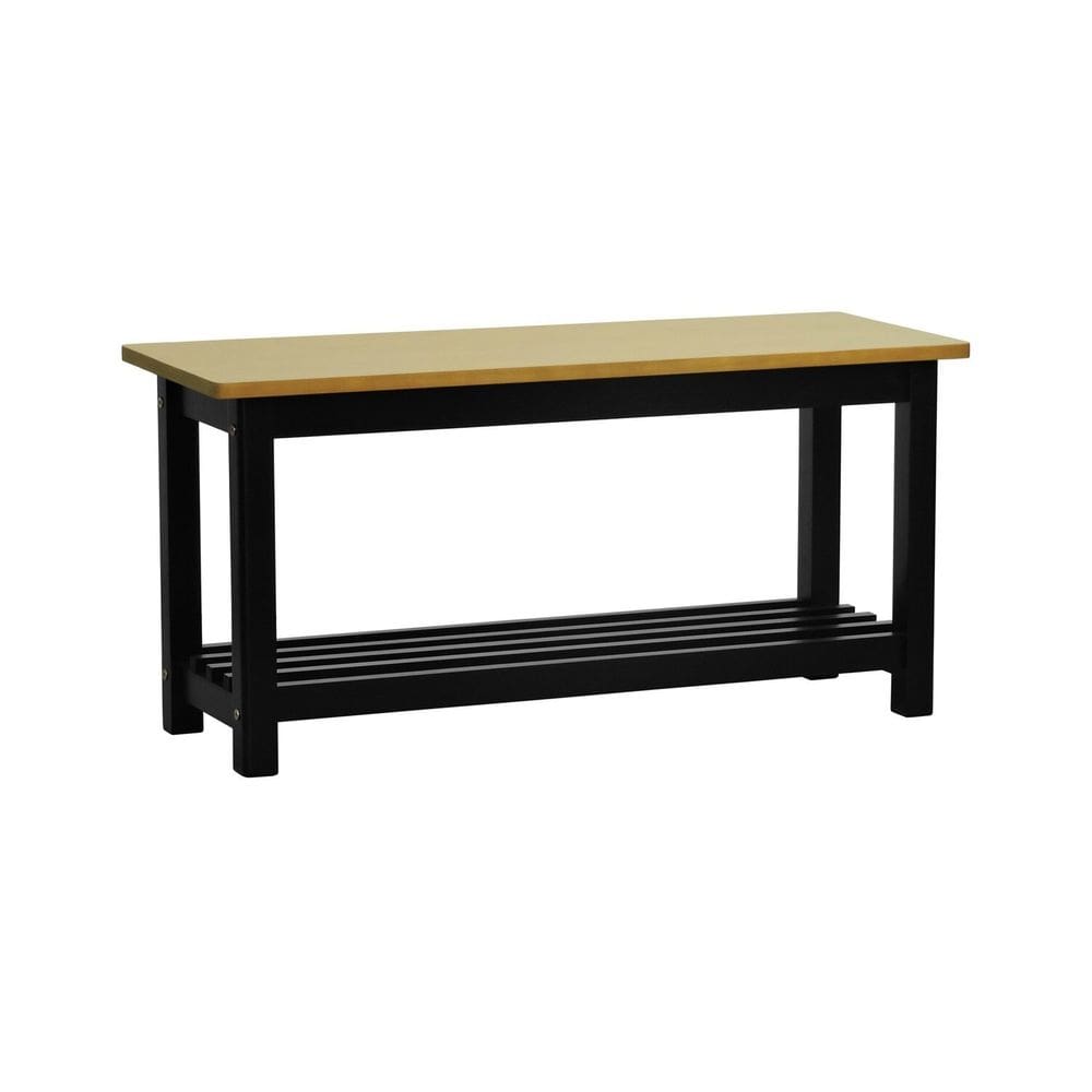 Banco Sapateira Viena Madeira Maciça Assento Madeira Preto/Natural