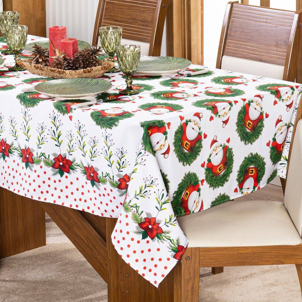 Toalha de Mesa Quadrada Avulsa Estampada Natalina 1,40m x 1,40m para 04 Lugares - Decoração Festas Natal Fim de Ano