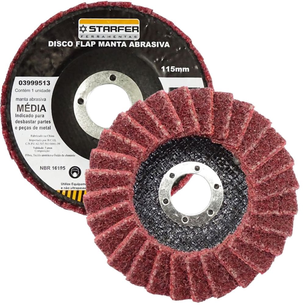 Disco Flap com Manta 4.1/2” Media Vermelha Ideal para Desbaste Lixar Polir Aço Aluminio Metais - Starfer