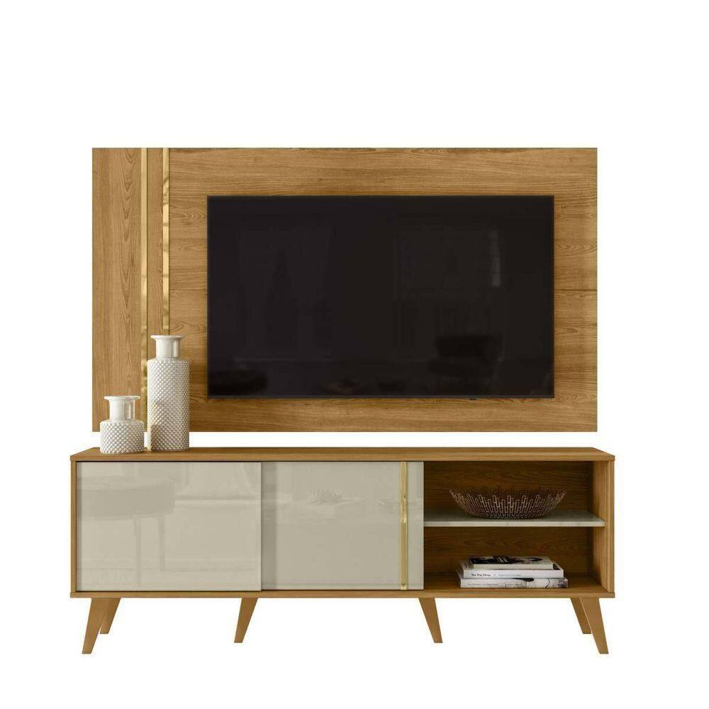 Rack Bancada E Painel Cronos Para Tv De 60 Polegadas Cumaru E Opala Madetec