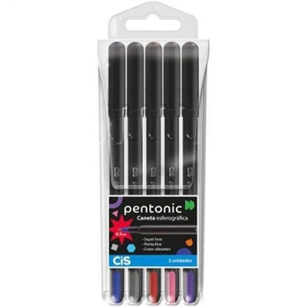 Estojo Caneta Esferográfica Cis Pentonic C/5 Cores 56.2103