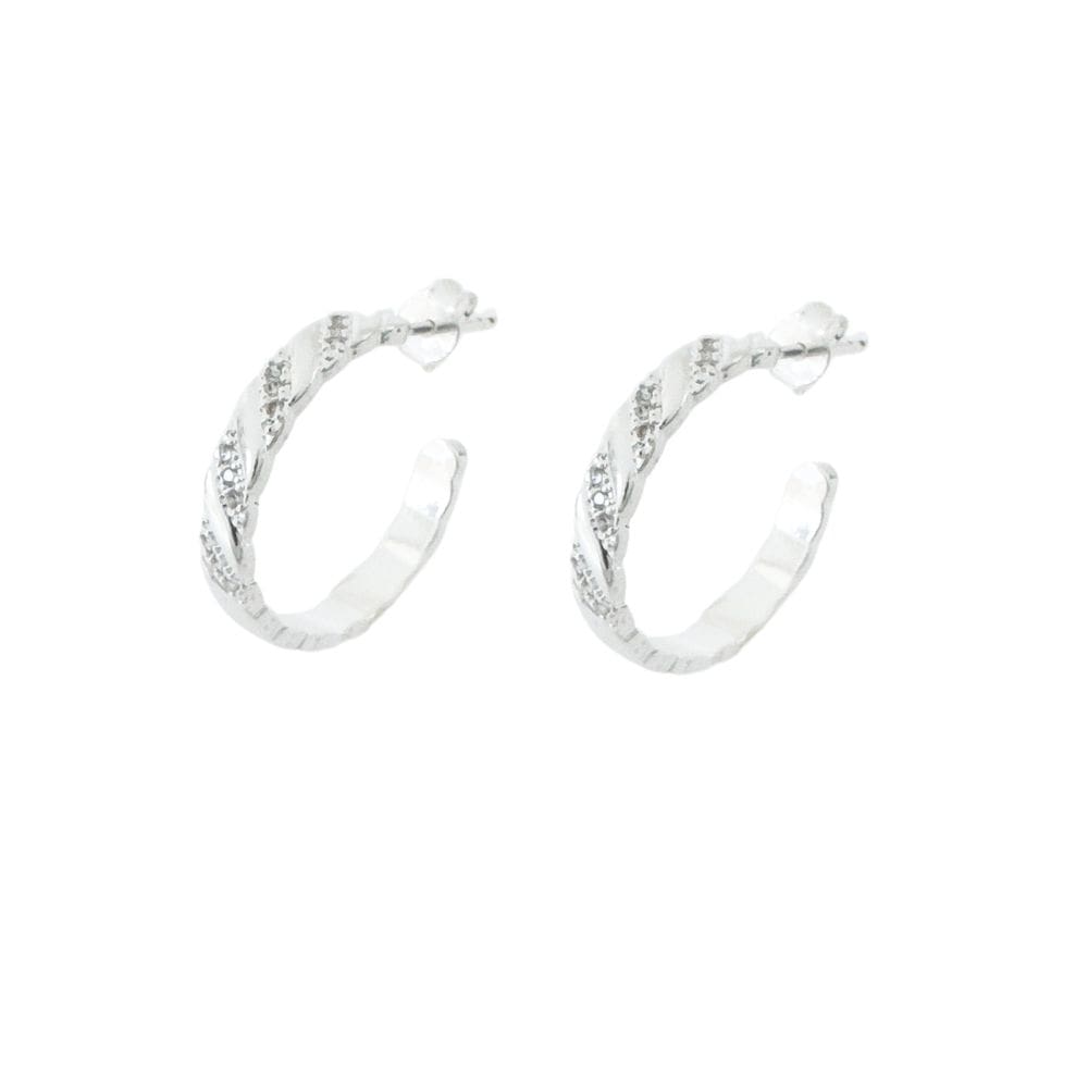 Brinco Argola Listras e Zircônias Cristais Banhado a Prata