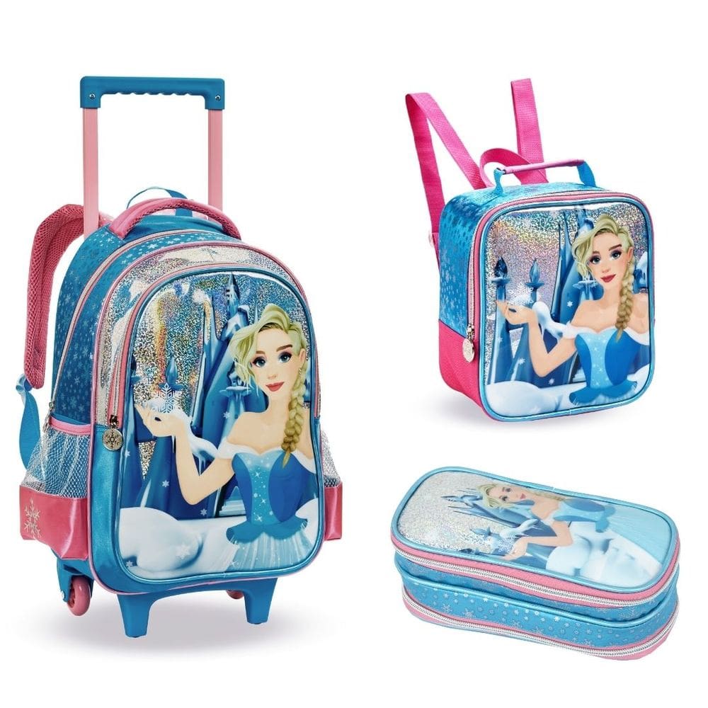 Kit Mochila, Lancheira e Estojo Da Princesa Do Gelo