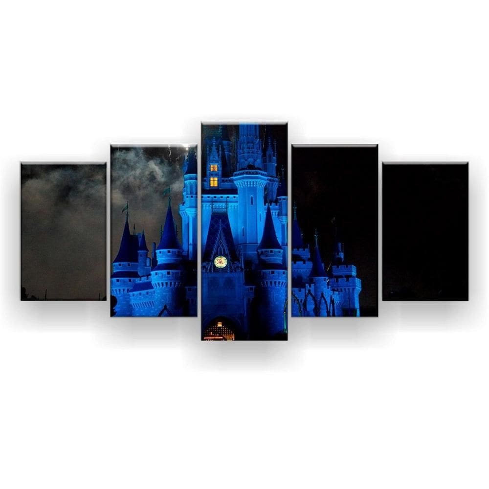 Quadro Decorativo Mosaico 5 Peças Castelo Noturno