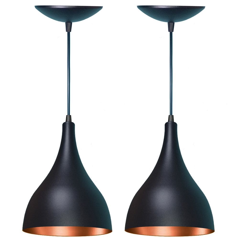 Kit 2 Lustres Pendente Alumínio Preto/Cobre 15cm