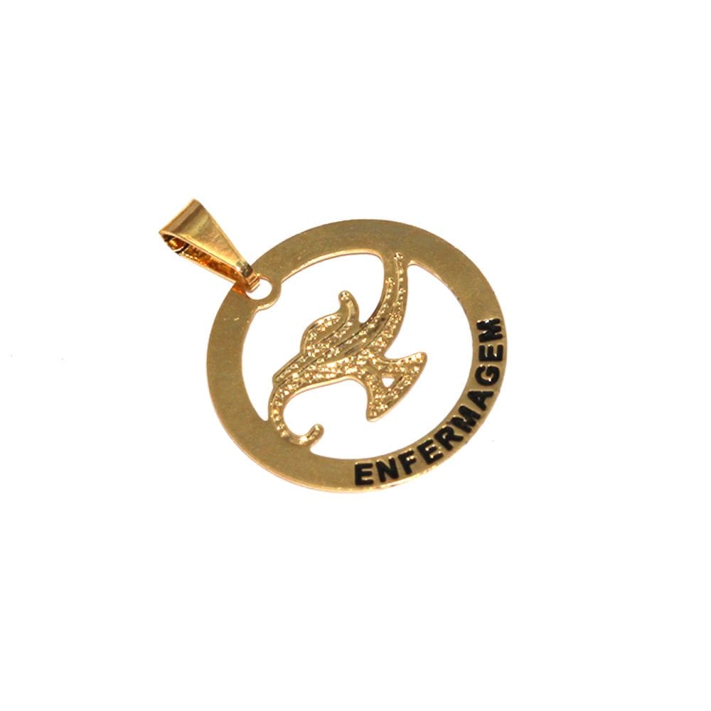 Pingente Minha Profissão Enfermagem Folheado Ouro 18k