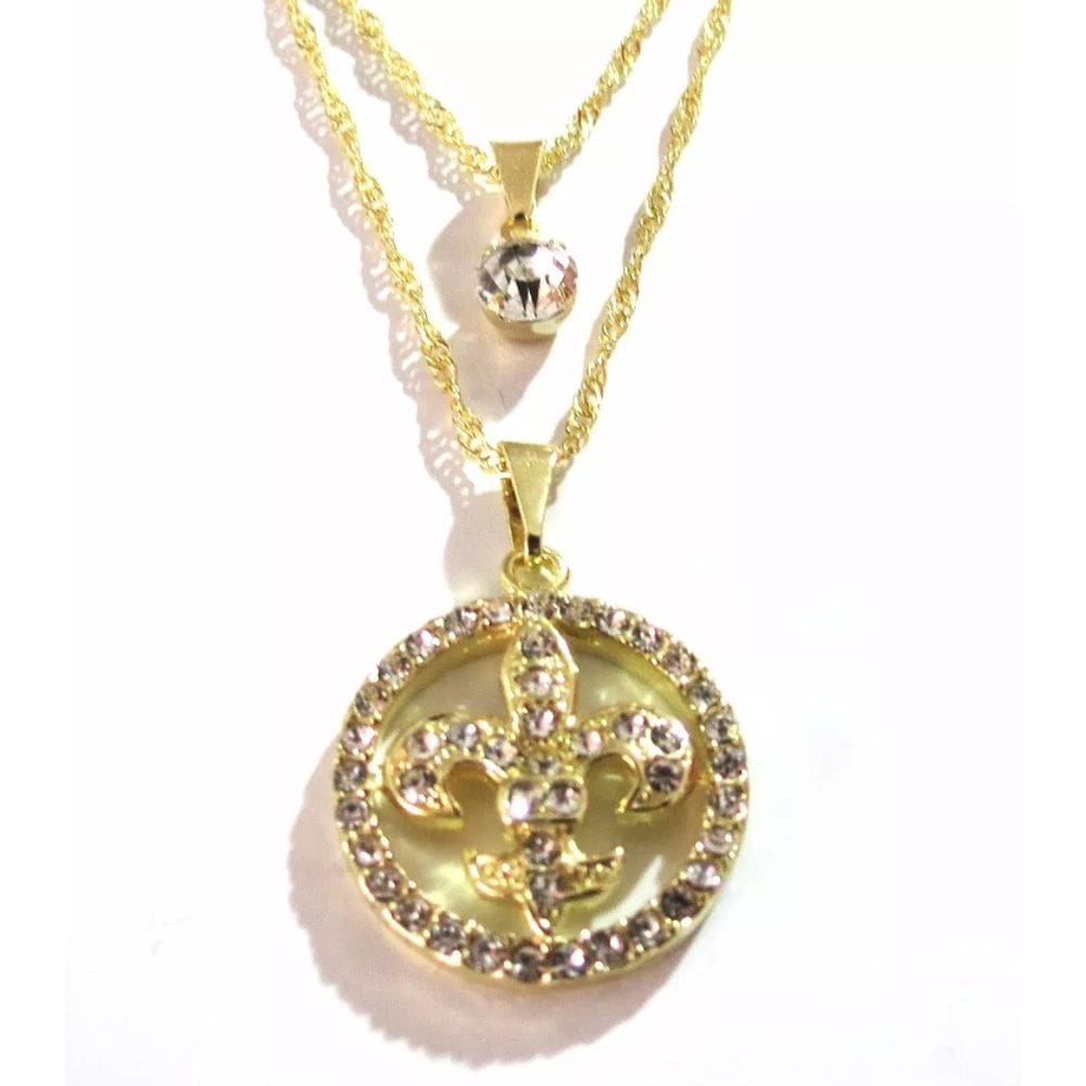 Colar Cordão Flor de Lis Letras Folheado 18k