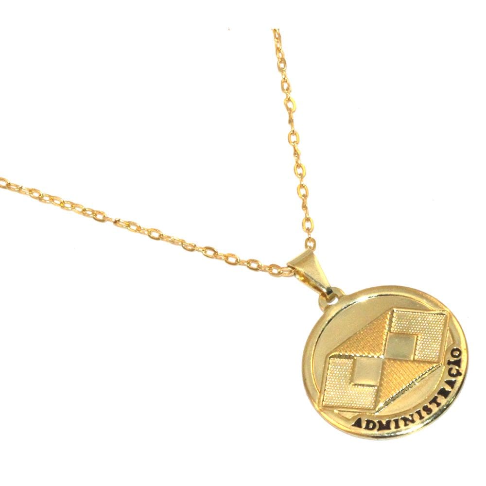 Colar Cordão Medalha Administração Folheado Ouro 18k