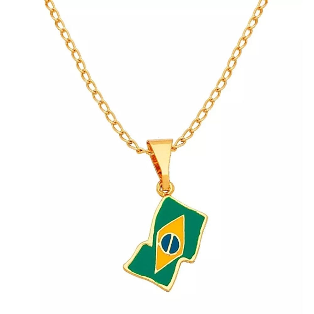Colar Cordão Bandeira do Brasil Folheado Ouro 18k