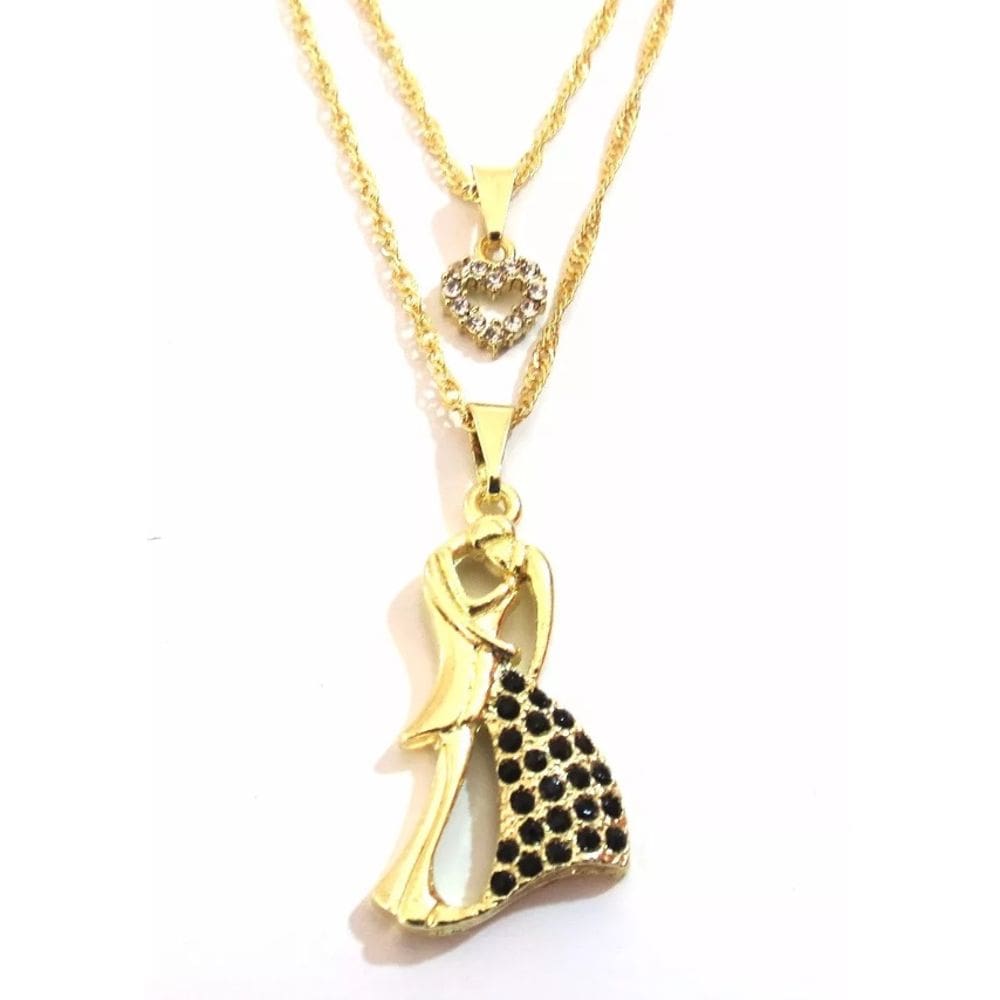 Colar Cordão Duplo Casal Namorados Folheado 18k