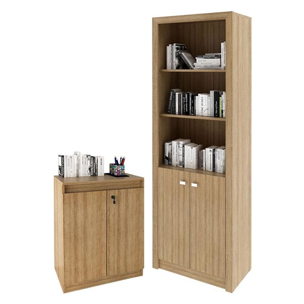 Armário Alto ME4110 e Armário Balcão ME4149 Para Escritório Amêndoa - Tecnomobili