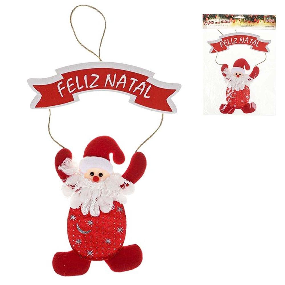 Enfeite Papai Noel para Árvore ou Porta Decoração Casa com Placa Feliz Natal Apartamento