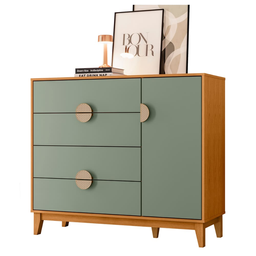 Cômoda Sapateira 4 Gavetas Tibagi Cinamomo Sálvia