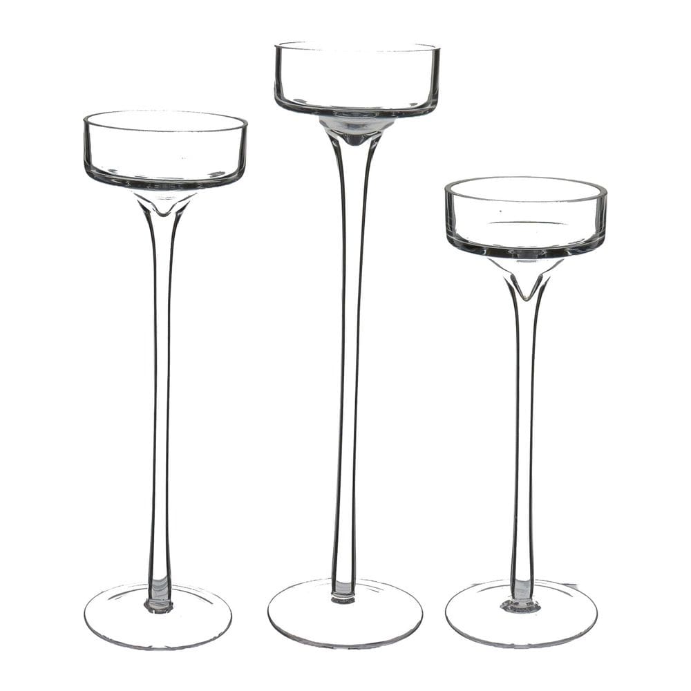 Jogo 3 Peças Castiçal Home&Co Eco Crystal Transparente Porta Vela Decorativo