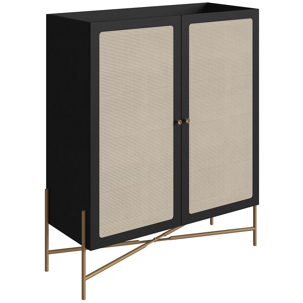 Armário Bar Para Sala 2 Portas 93cm Industrial Indy A03 Nero Dourado - Lyam Decor