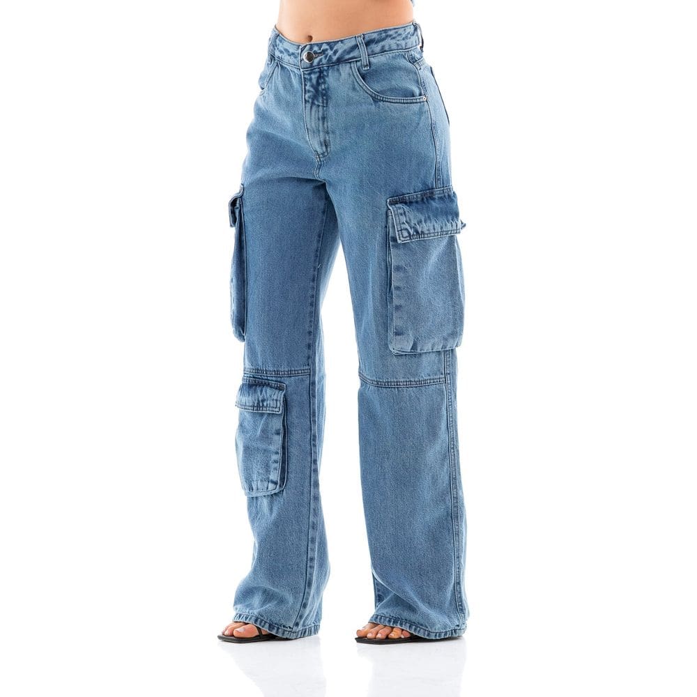 Calça Jeans Feminina Arauto Wide Leg Super Cargo