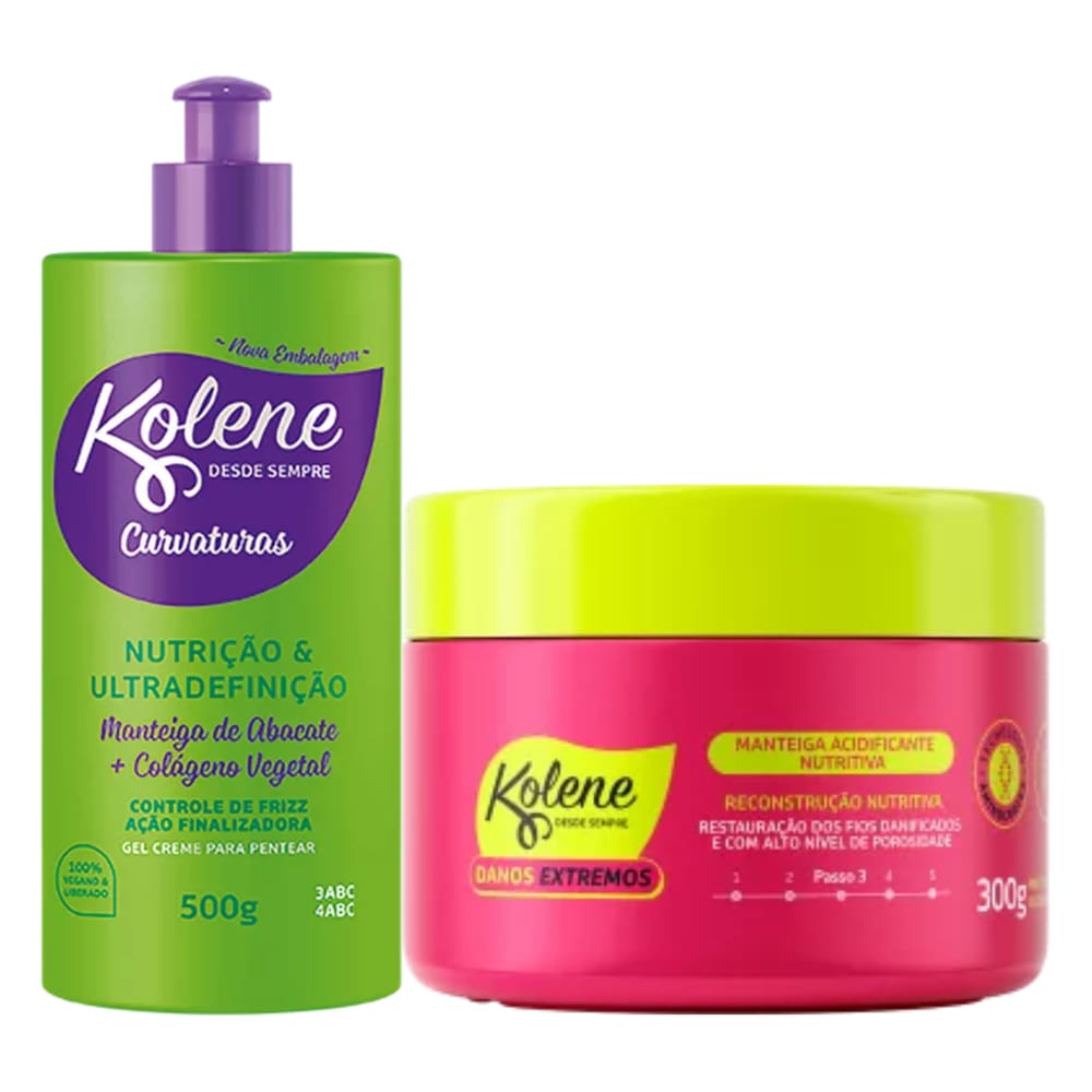 Manteiga Acidificante Danos Extremos + Gel Creme para Pentear Nutrição e Ultradefinição Kolene 500g