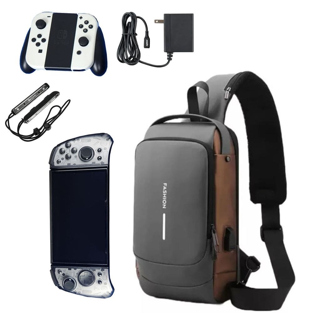 Bolsa Sling Compatível Com Nintendo Switch Com Controles Maiores Espaço Extra Para Acessórios Trava Com Código USB