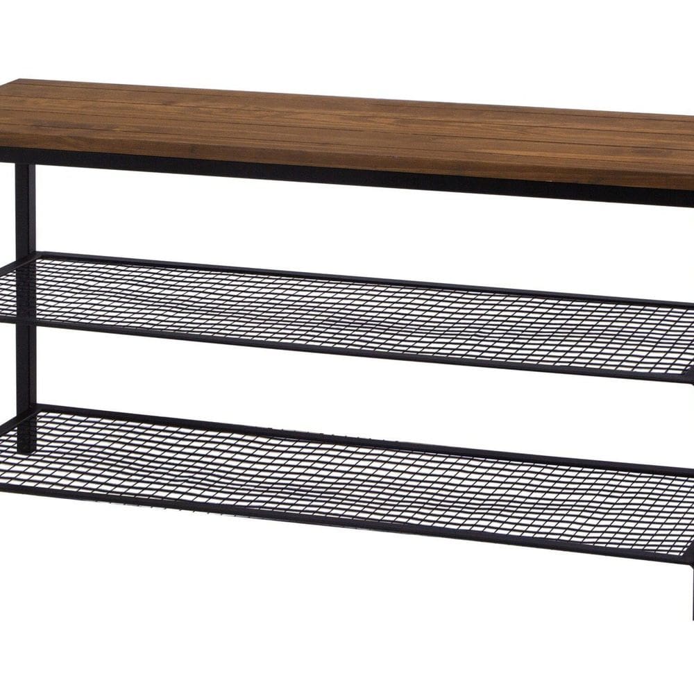 Banco Sapateira Grande 1m Hall de Entrada Design Industrial Preto/Marrom