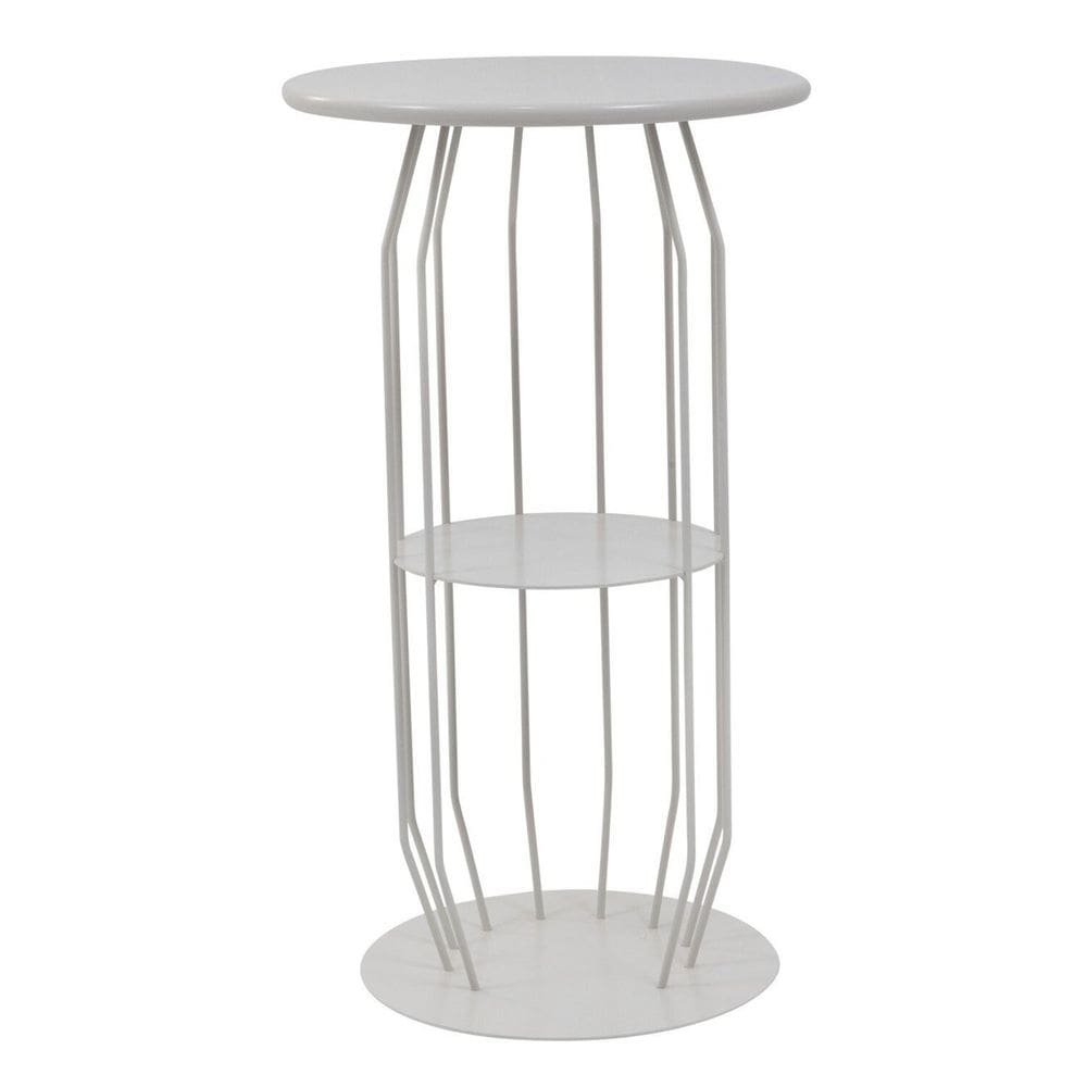 Mesinha Lateral Industrial Silueta Alta Redonda 35cm Cinza Claro