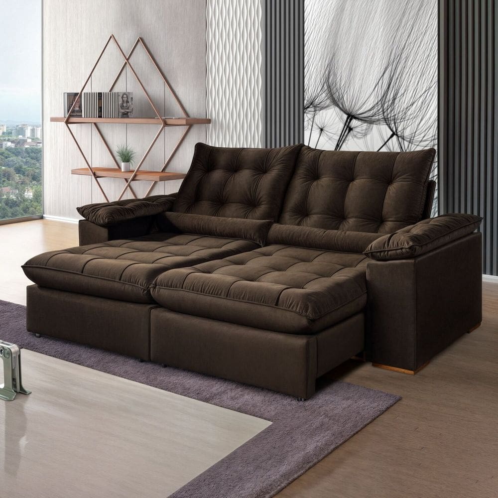 Sofá Retrátil e Reclinável 3 Lugares 230cm Dubai Marrom