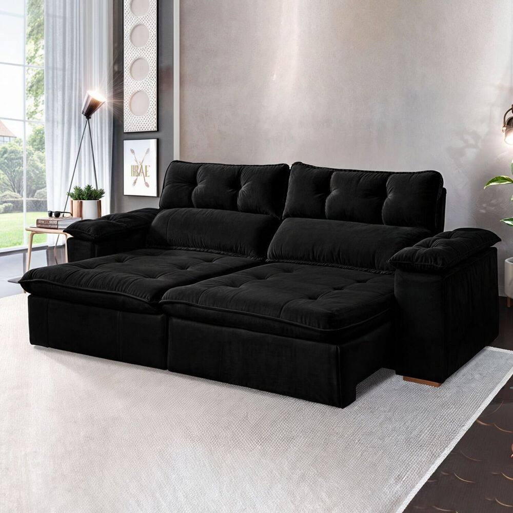 Sofá Retrátil e Reclinável 3 Lugares 230cm Vancouver Preto