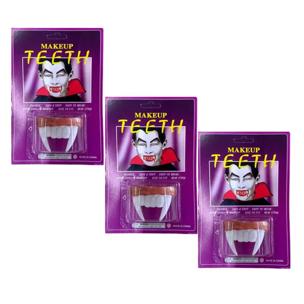 Kit C/ 3 Dentaduras Dente De Vampiro Halloween