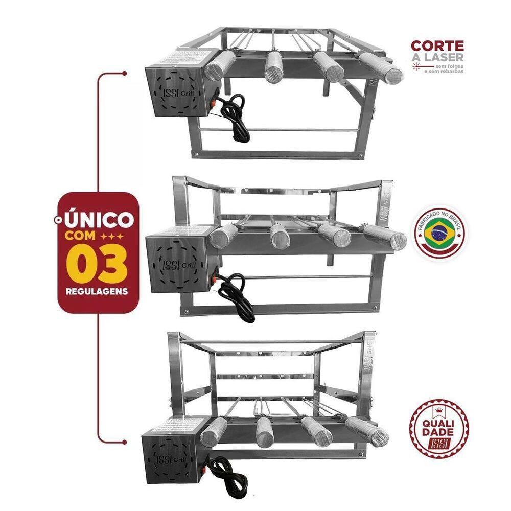 Grill Giratório 4 Espetos De Inox Motor Removível Embutido