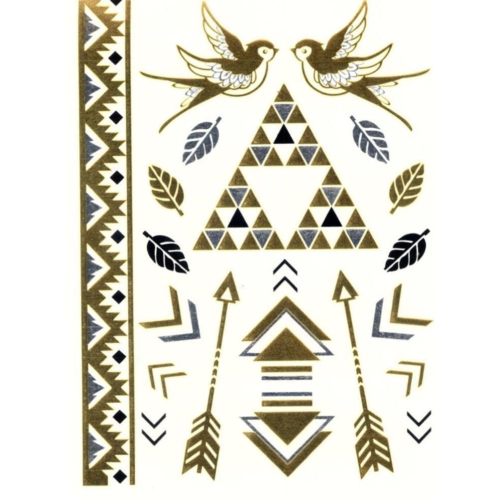 Cartela Tatuagem Fake Temporária Pássaros Pirâmide H3212