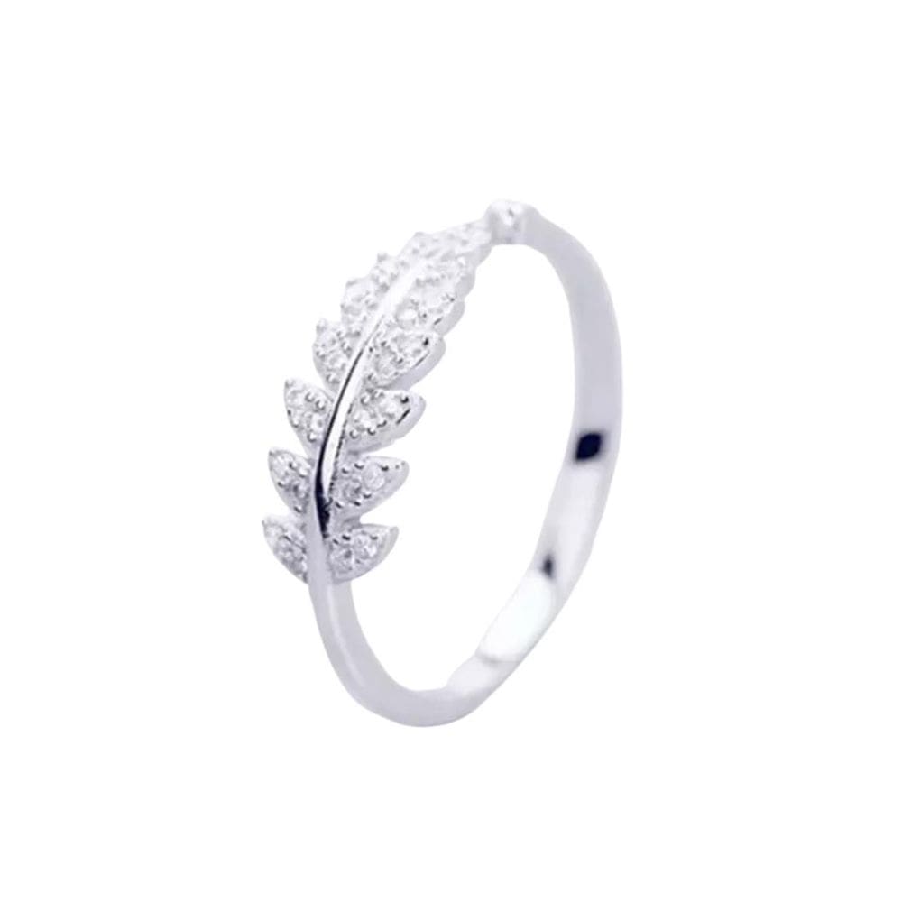 Anel Prateado Delicado Folhas Strass Ajustável