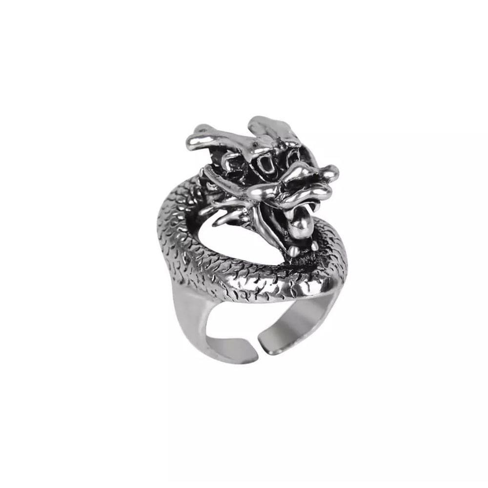 Anel Cabeça Dragão Ajustável Prateado Punk L2203