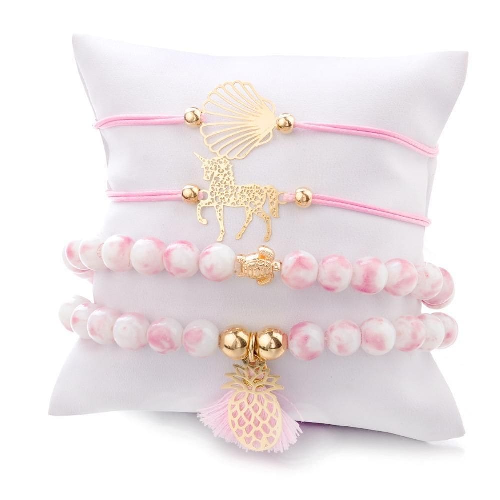 Pulseira 4 Peças Conjunto Rosa F5569
