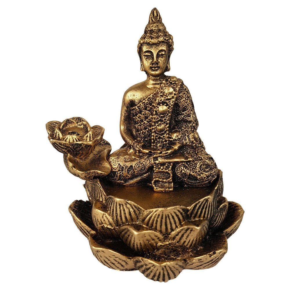 Incensário Cascata Flor De Lotus Buda Hindu Meditando