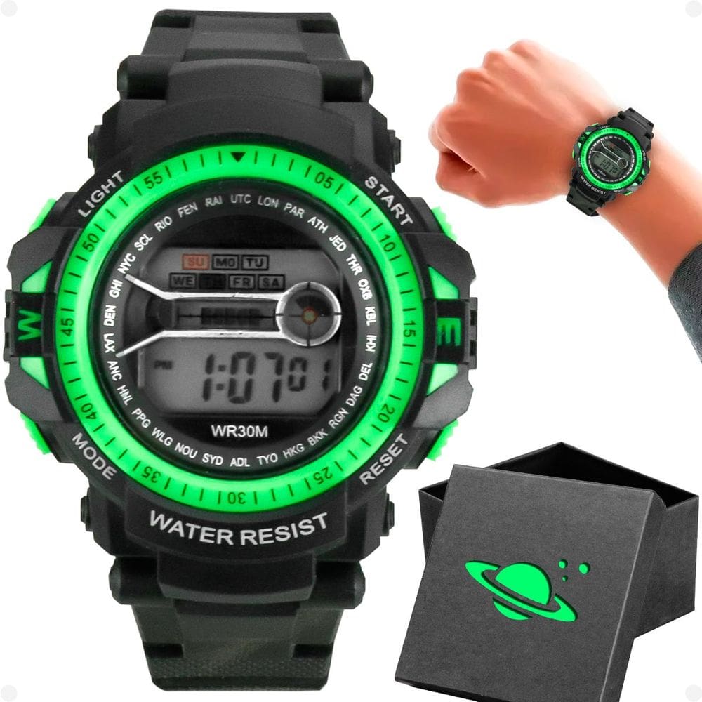 relogio digital led infantil silicone preto criança + caixa KIDS ajustavel adolescente esportivo