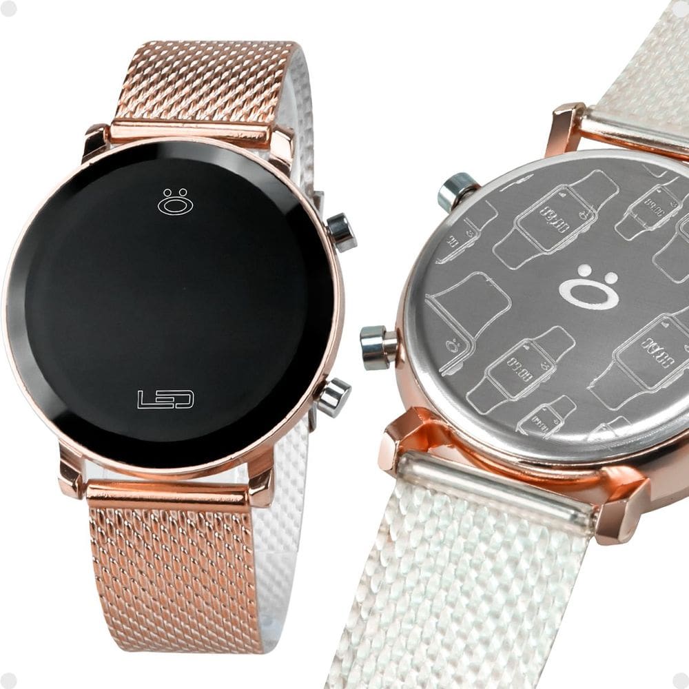 relogio feminino digital silicone led aço inox rose + caixa resistente presente qualidade premium