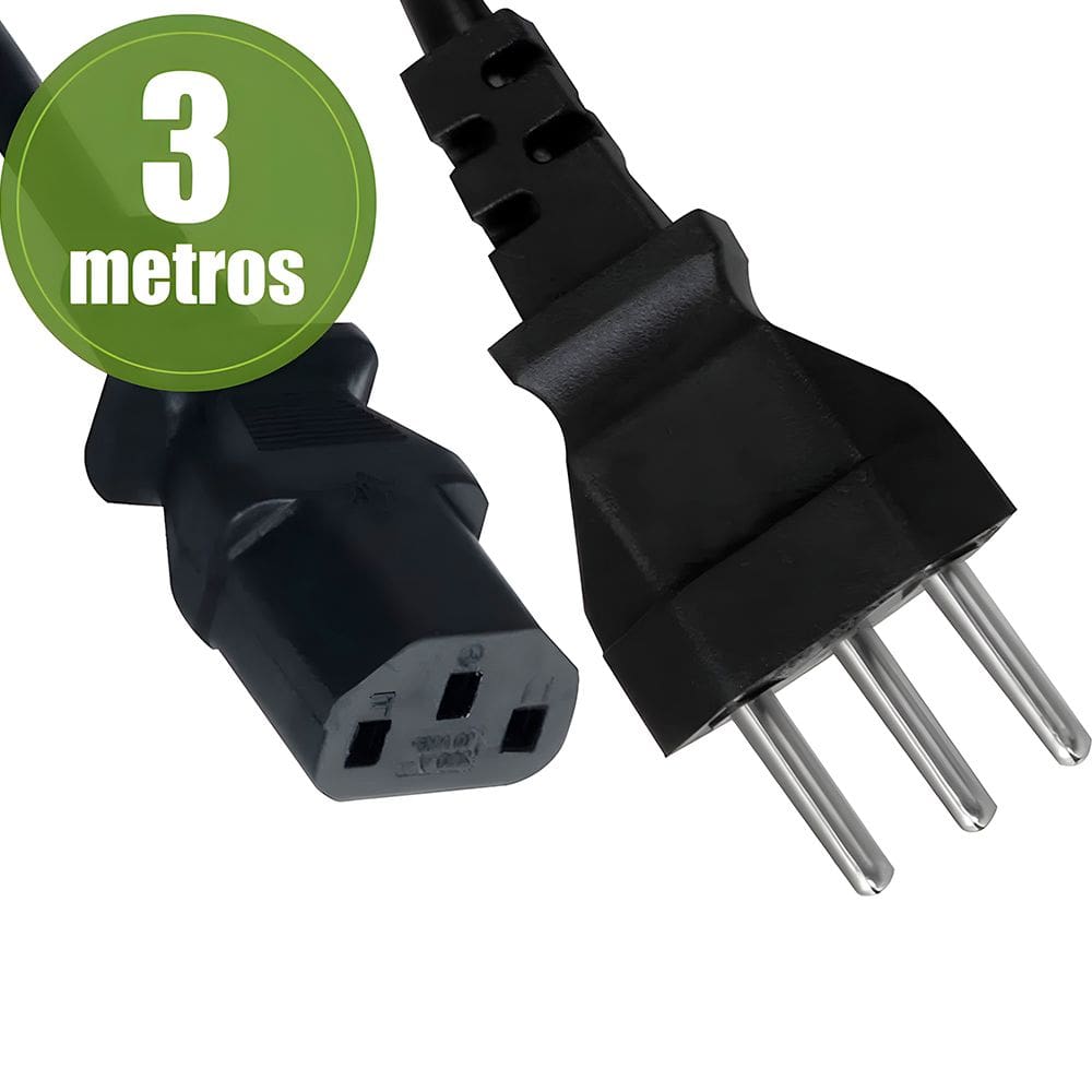 Cabo De Força Tripolar 3 Metros, Para Computador, Impressora, Monitor