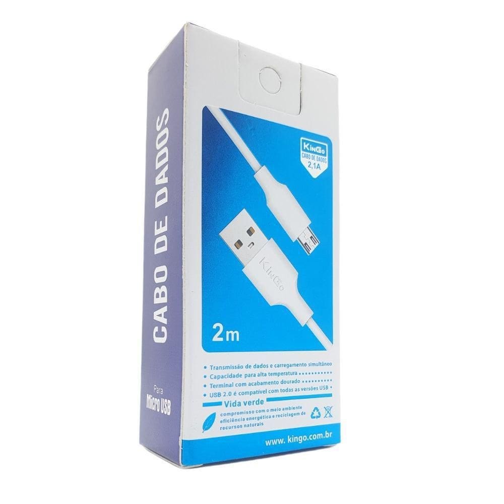 Cabo Usb V8 Kingo Branco 2 Metros 2.1A Para Galaxy A7 2018
