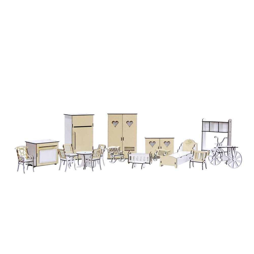 Kit Móveis Em Mdf Crem 18 Peças Escala Barbie - Darama