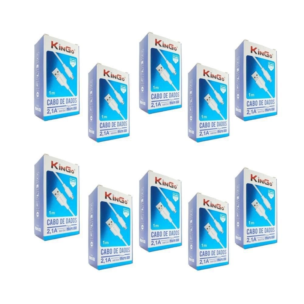 Kit 10 Cabos Micro-Usb V8 Branco Kingo 1M 2.1A P/ Galaxy J4