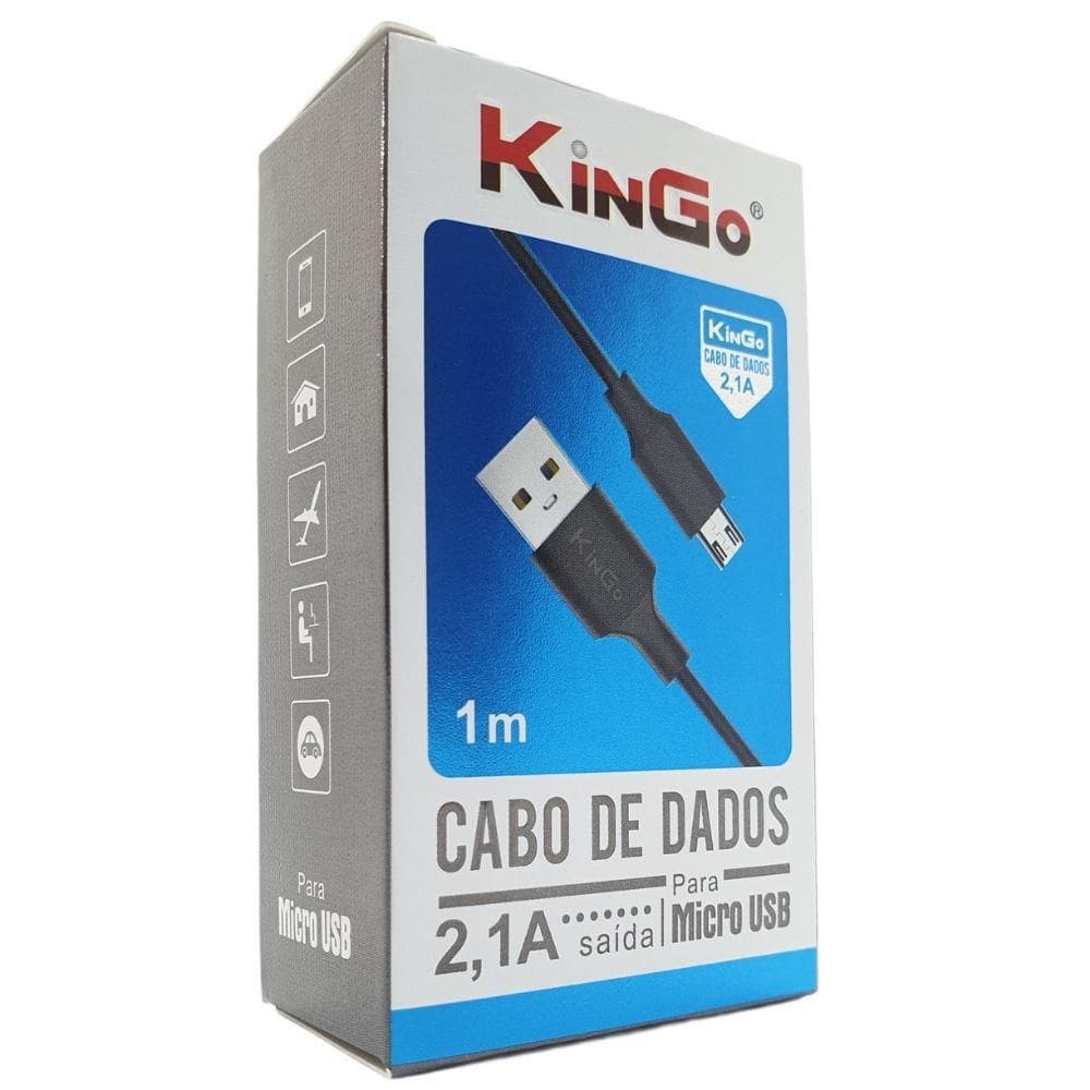 Cabo De Dados Usb V8 Kingo Preto 1M 2.1A Para Moto E6 Play