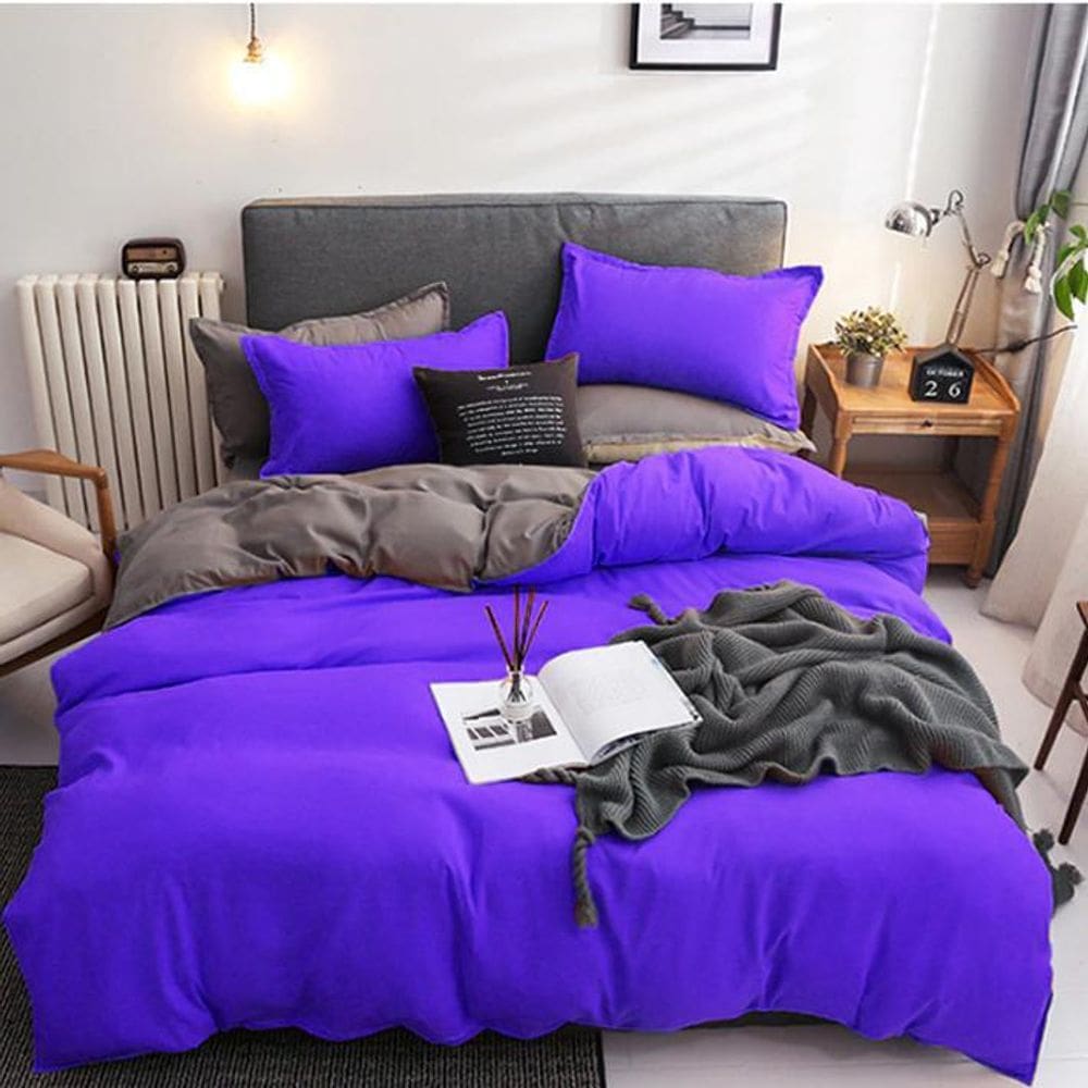Jogo De Cama Casal Queem 7 Peças Com Edredom Roxo Com Cinza