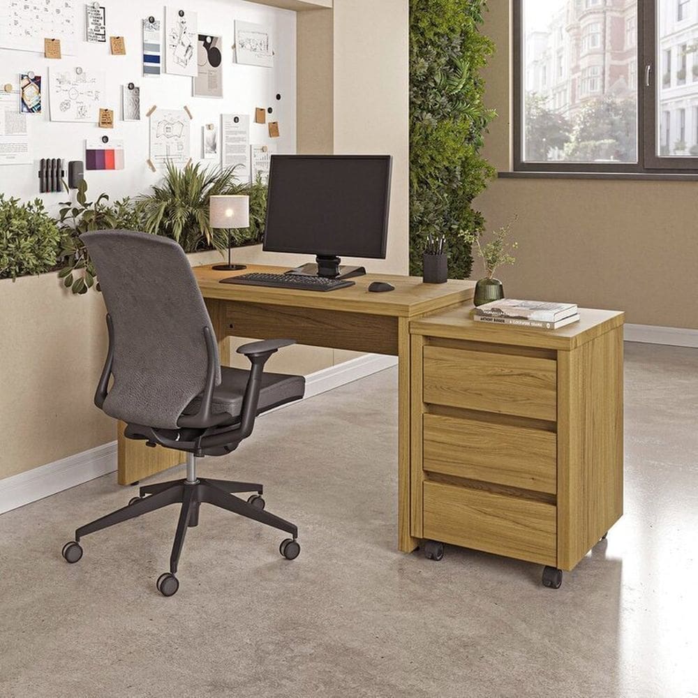 Mesa de Escritório 120cm com Gaveteiro com Rodízio Ficus Cabecasa Madeiramadeira Rovere