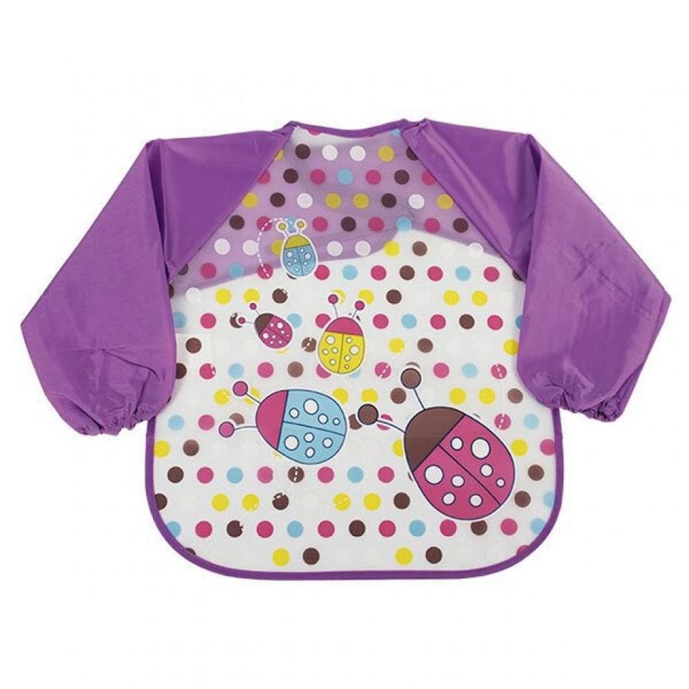 Babador Infantil Com Manga Joaninha Roxa