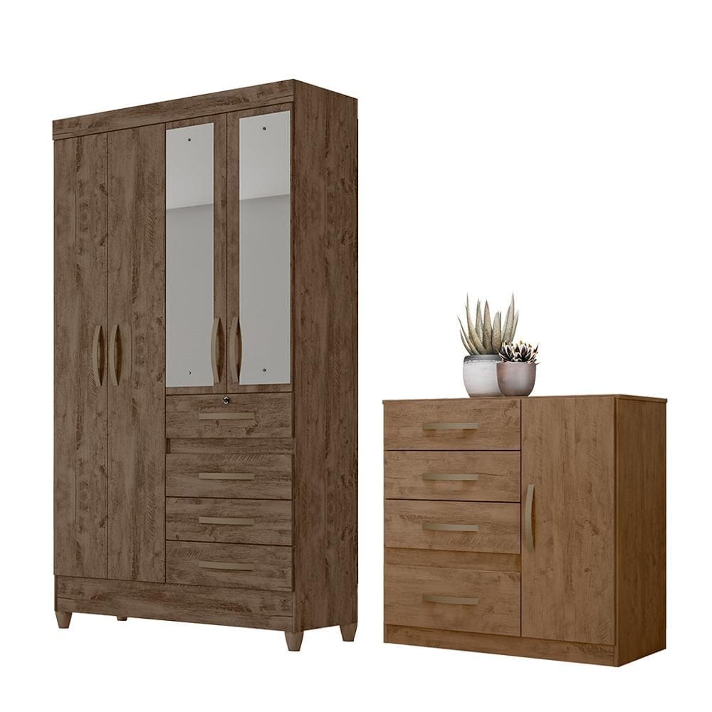 Conjunto Guarda Roupa Com Espelho e Cômoda Seicheles