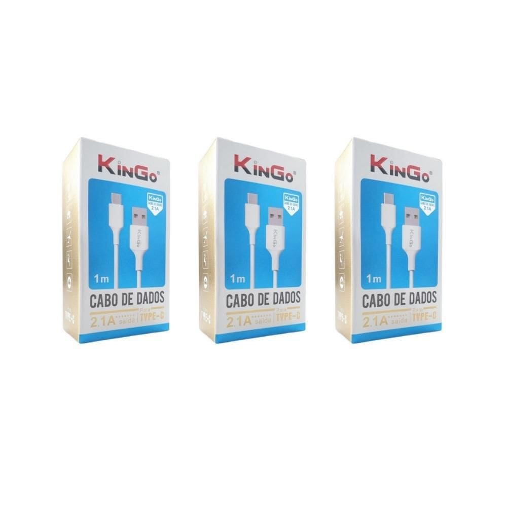 Kit 3 Cabos De Dados Usb-C Kingo Branco 1M 2.1A Galaxy A52