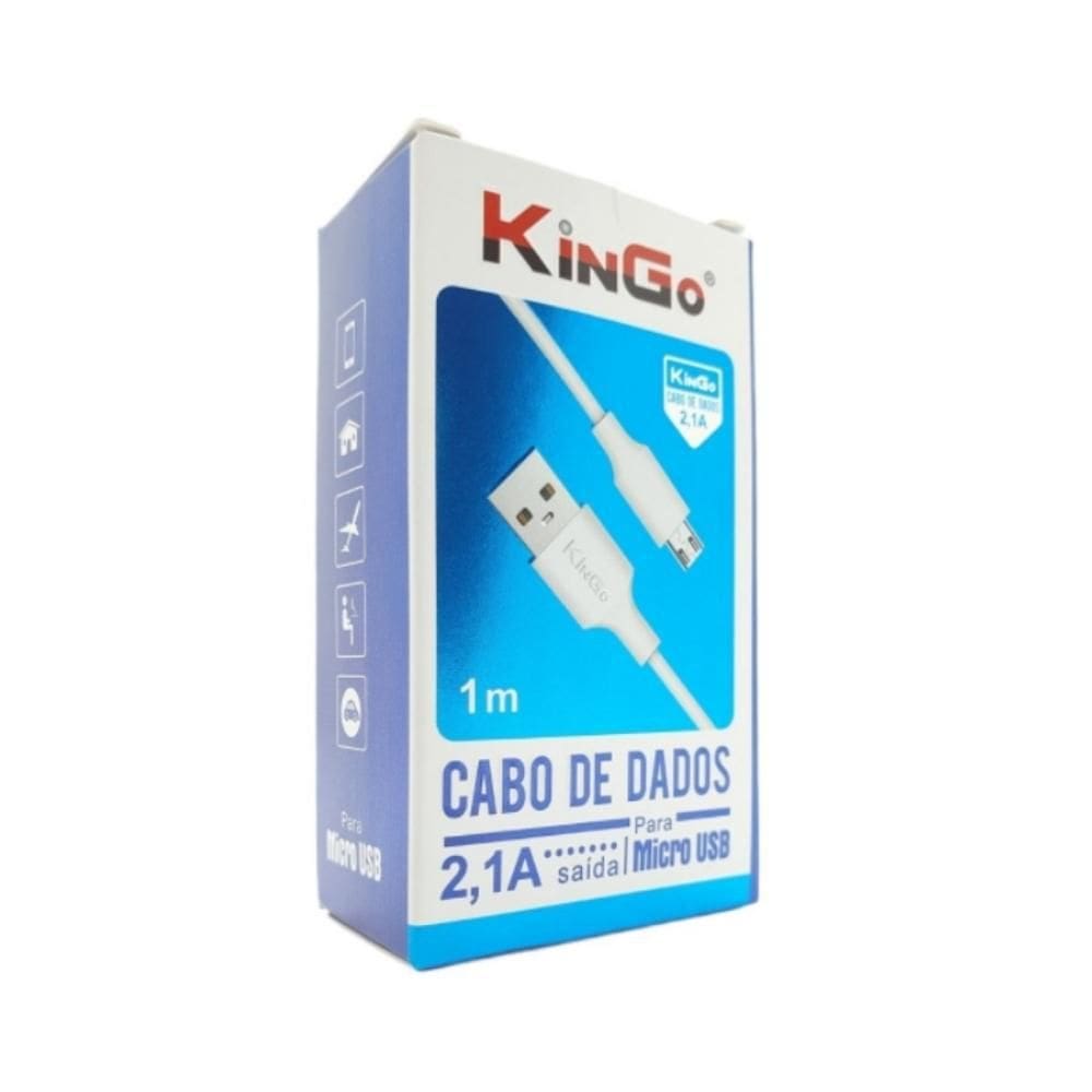 Cabo De Dados Usb V8 Branco Kingo 1M 2.1A Para Moto E6 Play