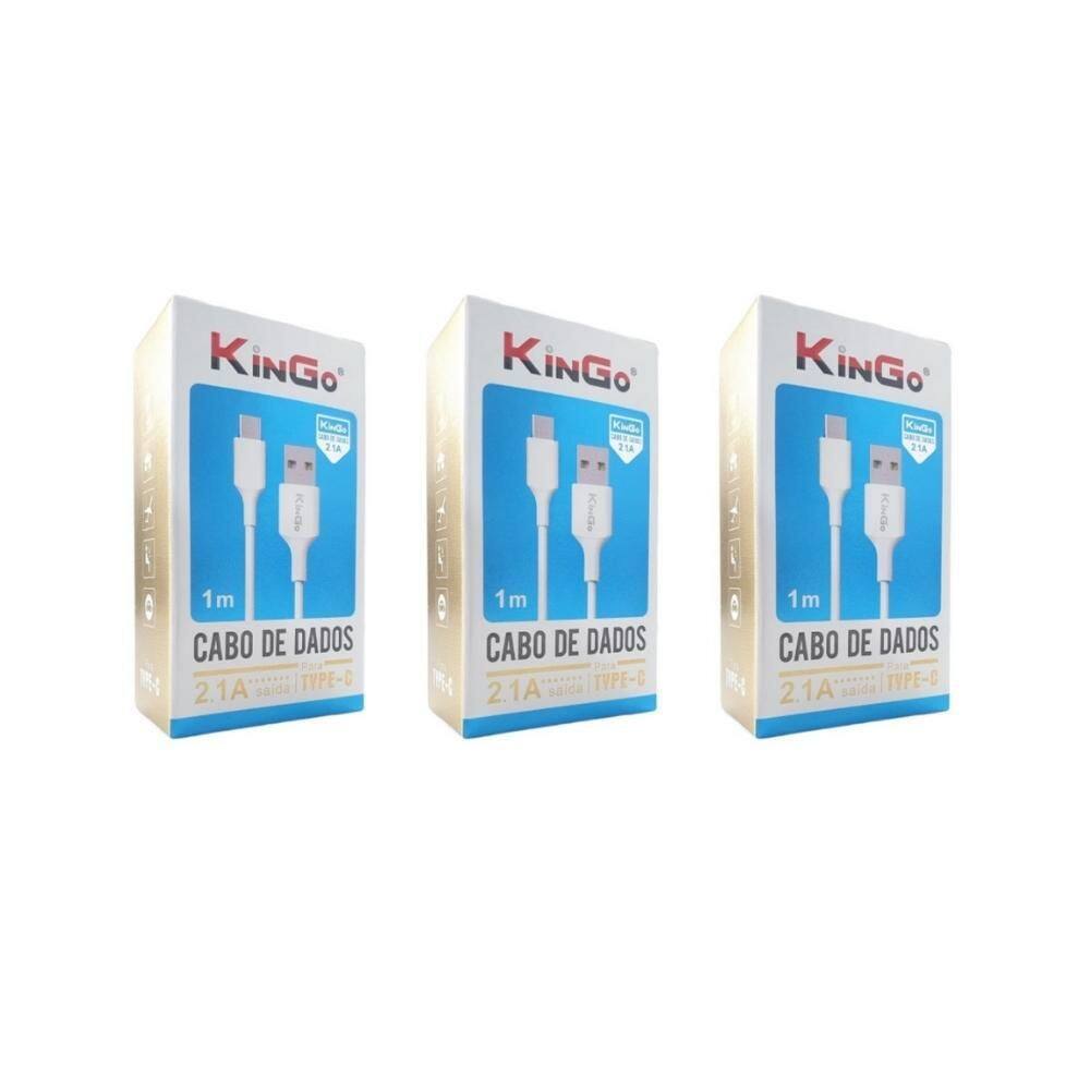 Kit 3 Cabos Usb-C Kingo Branco 1M 2.1A Para Moto One Vision