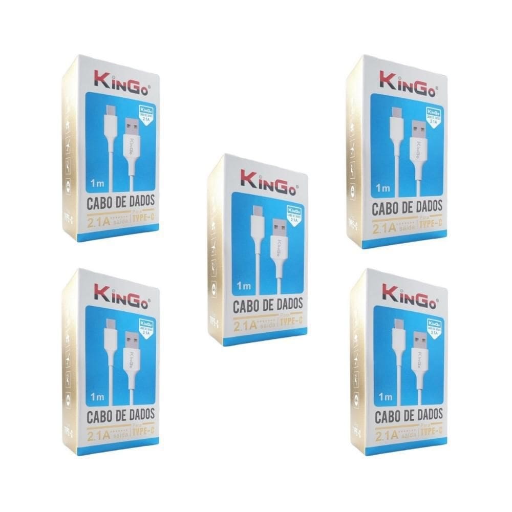 Kit 5 Cabos De Dados Usb-C Kingo Branco 1M 2.1A Para Moto G9