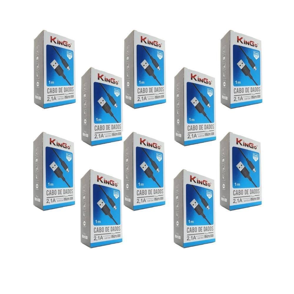 Kit 10 Cabos Usb V8 Kingo Preto 1M 2.1A Para Galaxy J7 Prime